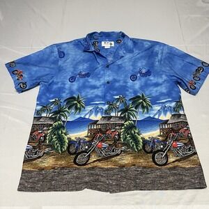 Vintage KY's Hawaiian Shirt Mens XL Motorcycle Tropical AOP Floral 90s